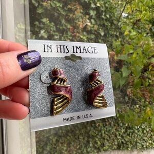 NWT Vintage In His Image Gold & Purple Swirl Spiral Earring Studs